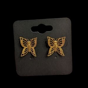 Gold Tone Vintage Style Butterfly Earrings
